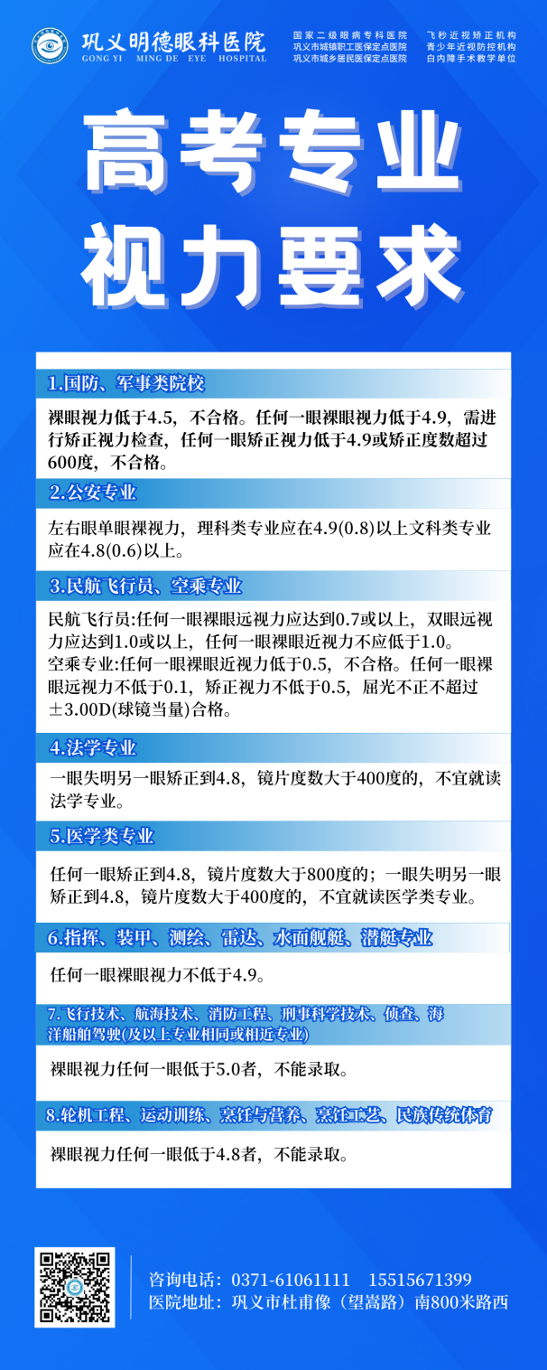  巩义明德眼科：当兵或摘镜？高考结束，近视考生需提前做准备了！ 